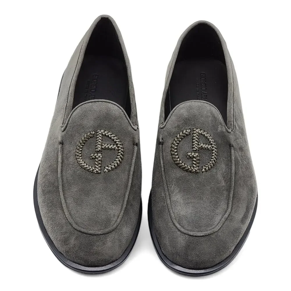 Giorgio Armani Suede Loafers with Embroidered Logo in Gray (7) - Picture 4 of 7
